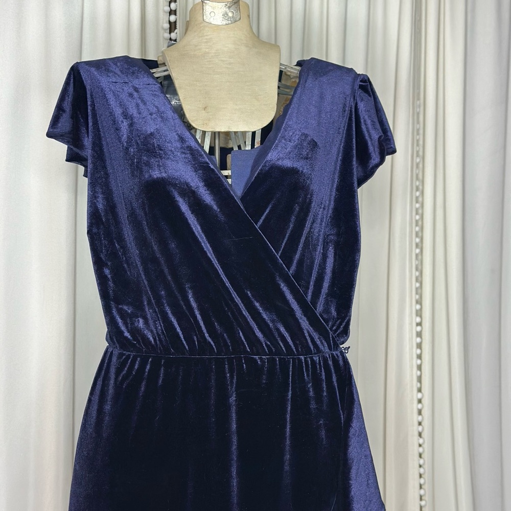 Addition Elle Blue Sheath Midi Dress with Flutter Sleeves